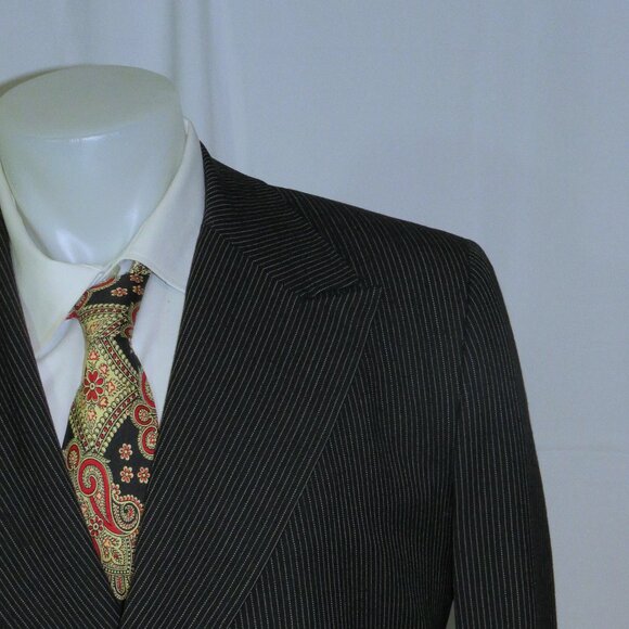 Rudees New York Bespoke Black Stripe Wide Peak Lapels Double Breasted Suit 38R